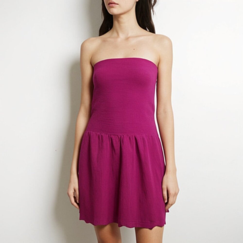 Sandro Paris Hot Pink Knit Strapless Mini Dress - Size S/M